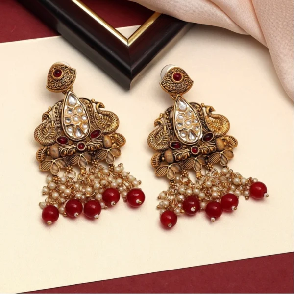 Maroon Kundan Earrings for Women