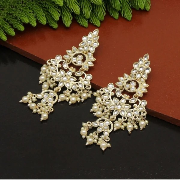 Aarohi Jewels Premium White Kundan Earrings for Women - Front View by Nari Haat, Indian ethnic wear, women clothing, ...