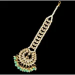 Generic Women's Rama Green Color Imitation Pearl & Kundan Maang Tikka - Image 2