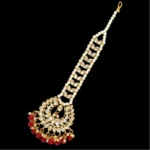 Generic Women's Maroon Color Imitation Pearl & Kundan Maang Tikka - Image 2