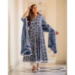 Women Blue Kurti Set - Angle 4