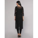 Generic Women's Casual 3/4th Sleeve Embroidered Georgette Kurti (Black) - Image 2