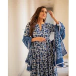 Women Blue Kurti Set - Angle 3