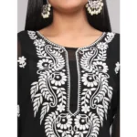 Generic Women's Casual 3/4th Sleeve Embroidered Georgette Kurti (Black) - Image 3