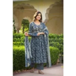 Navy Blue Cotton Kurti Set - Angle 3