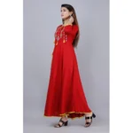 Generic Women's Casual 3/4th Sleeve Embroidered Viscose Rayon Kurti (Maroon) - Image 2