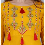 Generic Women's Casual 3/4th Sleeve Embroidered Viscose Rayon Kurti (Mustard) - Image 3