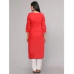 Generic Women's Casual 3/4th Sleeve Embroidered Georgette Kurti (Red) - Image 6