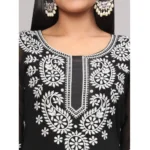 Generic Women's Casual 3/4th Sleeve Embroidered Georgette Kurti (Black) - Image 2