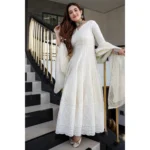 Generic Women's Casual 3/4th Sleeve Embroidered Cotton Gown (White) - Image 5