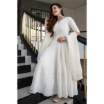 Generic Women's Casual 3/4th Sleeve Embroidered Cotton Gown (White) - Image 3
