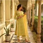 Mustard Cotton Kurti Set - Angle 4