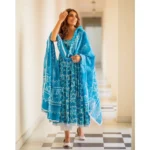 Sky Blue Cotton Kurti Set - Angle 4