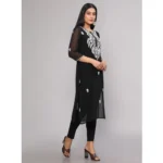 Generic Women's Casual 3/4th Sleeve Embroidered Georgette Kurti (Black) - Image 4