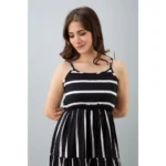 Generic Women's Casual Sleeveless Striped Crape Dresses (Black) - Image 2
