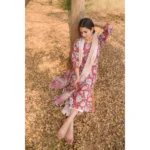 Red Cotton Floral Kurti Set - Angle 3