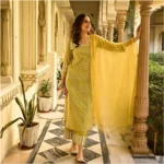 Mustard Cotton Kurti Set - Angle 5