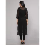 Generic Women's Casual 3/4th Sleeve Embroidered Georgette Kurti (Black) - Image 6