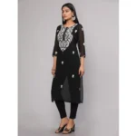 Generic Women's Casual 3/4th Sleeve Embroidered Georgette Kurti (Black) - Image 6