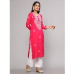 Generic Women's Casual 3/4th Sleeve Embroidered Georgette Kurti (Pink) - Image 2