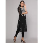 Generic Women's Casual 3/4th Sleeve Embroidered Georgette Kurti (Black) - Image 3