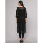 Generic Women's Casual 3/4th Sleeve Embroidered Georgette Kurti (Black) - Image 6