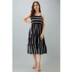 Generic Women's Casual Sleeveless Striped Crape Dresses (Black) - Image 3