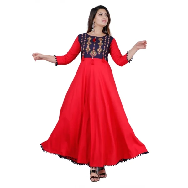 Generic Women's Casual 3/4th Sleeve Embroidered Viscose Rayon Kurti (Mustard)