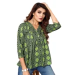 Generic Women's Casual 3/4th Sleeve Printed Crepe Top (Dark Green)
