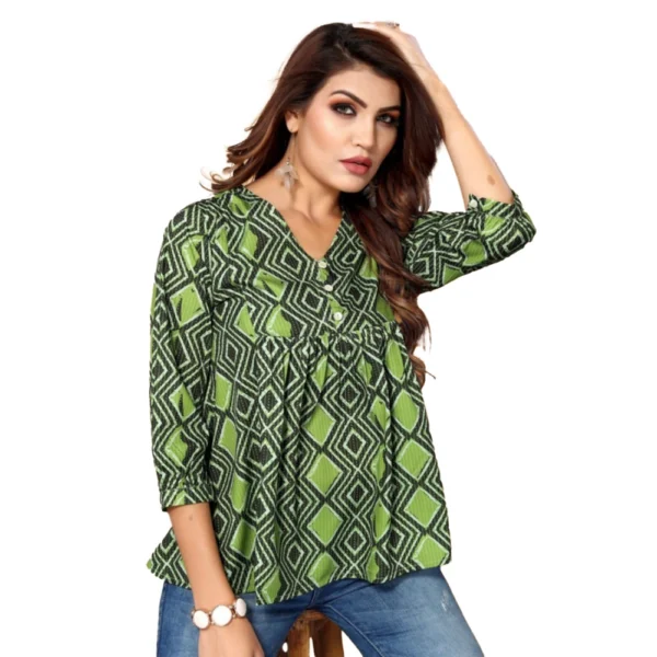 Generic Women's Casual 3/4th Sleeve Printed Crepe Top (Dark Green)
