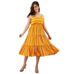 Generic Women's Casual Sleeveless Striped Crape Dresses (Mustard)