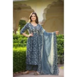 Navy Blue Cotton Kurti Set