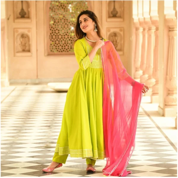 Light Green Cotton Kurti Set