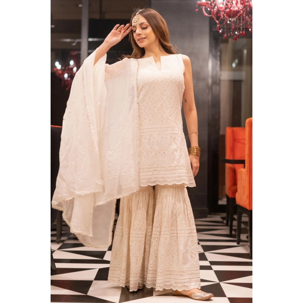 White Cotton Kurti Set