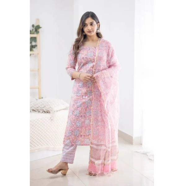 Pink Cotton Kurti Set