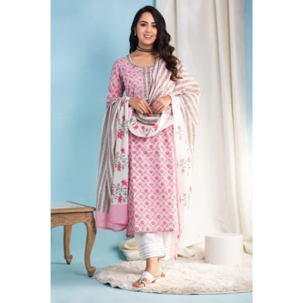 Pink Cotton Kurti Set