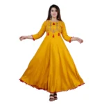 Generic Women's Casual 3/4th Sleeve Embroidered Viscose Rayon Kurti (Mustard)