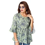 Generic Women's Casual 3/4th Sleeve Printed Crepe Top (Green)