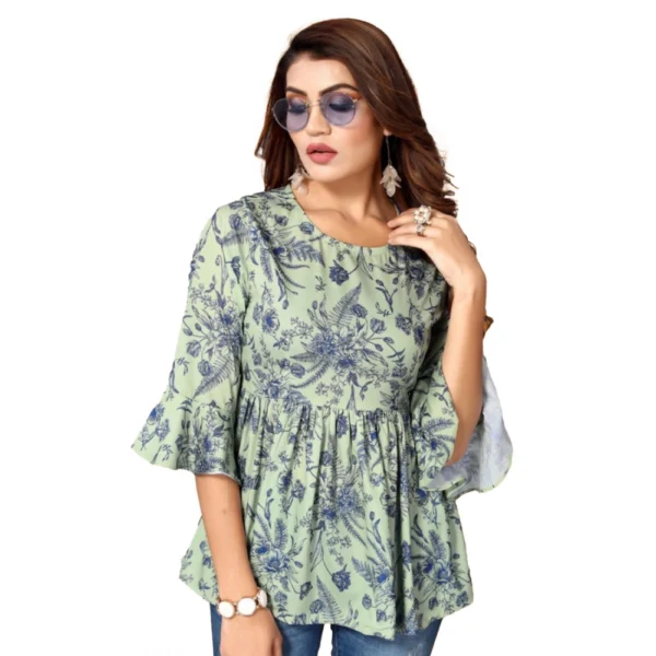 Generic Women's Casual 3/4th Sleeve Printed Crepe Top (Green)