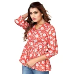 Generic Women's Casual 3/4th Sleeve Printed Crepe Top (Pink)
