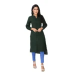 Generic Women's Casual Full Sleeve Viscose Rayon Printed Kurti (Dark Green)