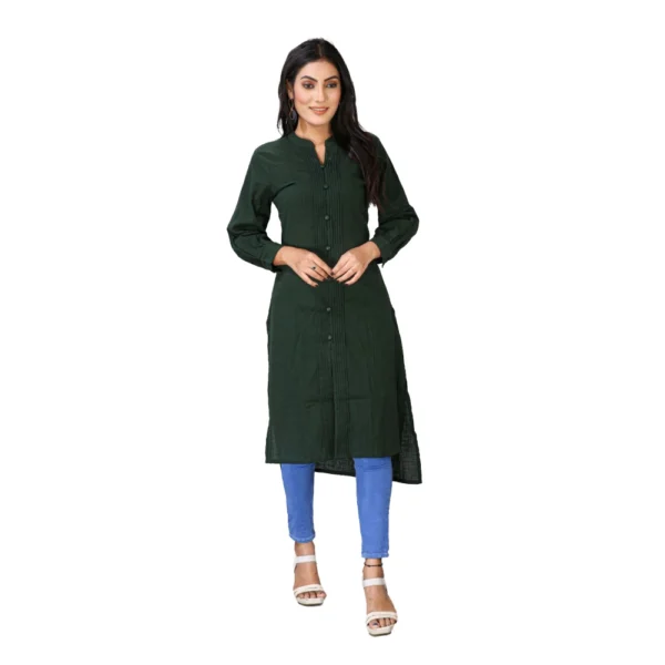 Generic Women's Casual Full Sleeve Viscose Rayon Printed Kurti (Dark Green)