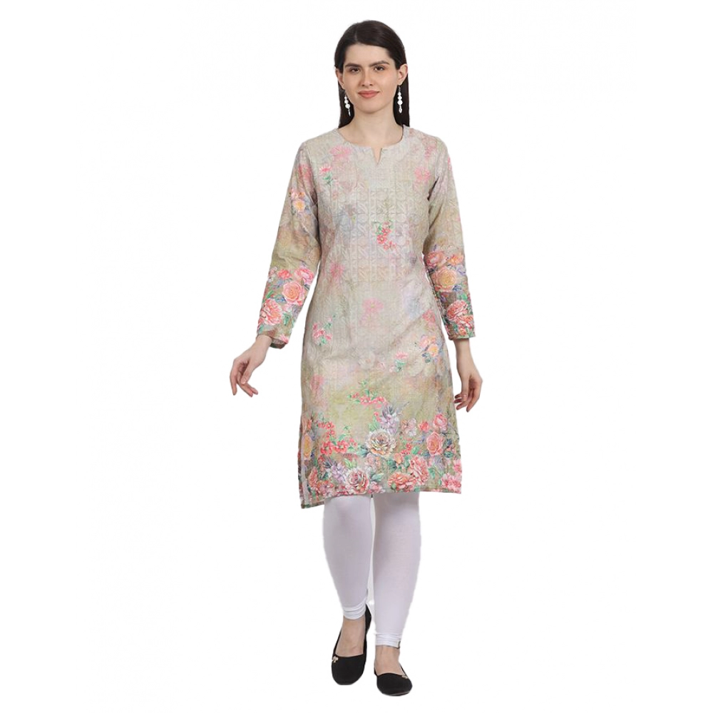 53509143587_ca3d77a4d7_o_d-1000x1000-1.webp Generic Women's Casual 3/4 Sleeve Silk Blend Printed Kurti (Yellow) - Image 1