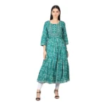 Generic Women's Casual 3/4 Sleeve Cotton Blend Printed Kurti (Light Blue)