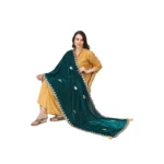Generic Women's Velvet Gotta Patti Dupatta (Dark Green, Length: 2.25 to 2.50 Mtr) - Image 2