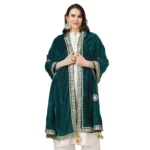 Generic Women's Velvet Gotta Patti Dupatta (Dark Green, Length: 2.25 to 2.50 Mtr) - Image 3