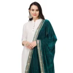 Generic Women's Velvet Gotta Patti Dupatta (Dark Green, Length: 2.25 to 2.50 Mtr) - Image 4