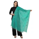 Turquoise Cotton Embroidered Dupatta for Women