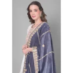 Generic Women's Velvet Gotta Patti Dupatta (Grey, Length: 2.25 to 2.50 Mtr) - Image 2