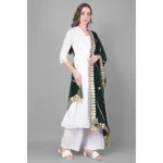 Generic Women's Velvet Gotta Patti Dupatta (Green, Length: 2.25 to 2.50 Mtr) - Image 2